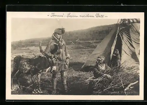 AK Lappeleir Finmarken, Tromsö, Lappen vor ihrem Zelt