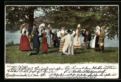 AK Bondkadrilj, Paare in schwedischer Tracht beim Tanz