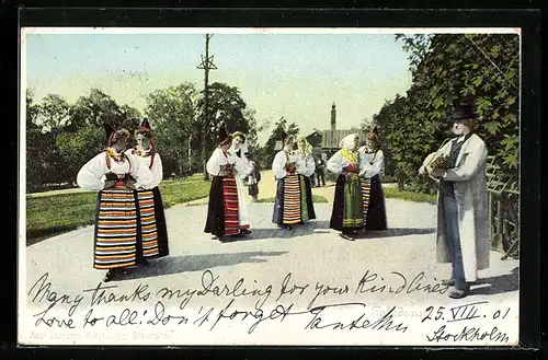 AK Folkdanses, Frauen in Tracht beim Volkstanz