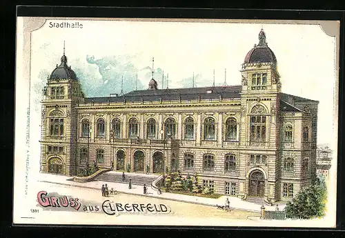 Lithographie Elberfeld, Darstellung der Stadthalle