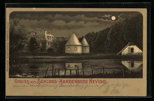 Mondschein-Lithographie Neviges, Schloss Hardenberg