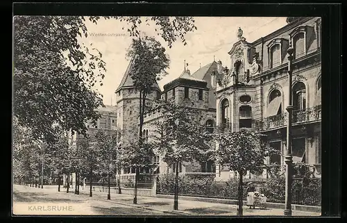 AK Karlsruhe, Westendstrasse mit prächtigen Stadtvillen