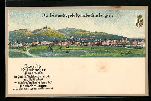 Lithographie Kulmbach, Blick auf die Biermetropole