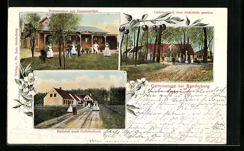 AK Cathrinelund bei Sonderburg, Restaurant mit Gartenparthie