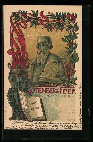 AK Gutenberg-Feier, Büste Gutenberg, Buchdruck-Jubiläum 1900
