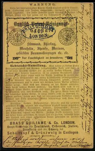 Vorläufer-AK Brass Guiliame & Co. London, 1893, Schöllkopf & Grünzweig in Esslingen, Patent-Reinigung Crystall