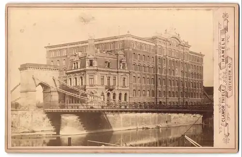 2 Fotografien Clamor Thiele, Hameln, Ansicht Hameln, Werdermühle vor und nach der Staubexplosion 1887, Ruine