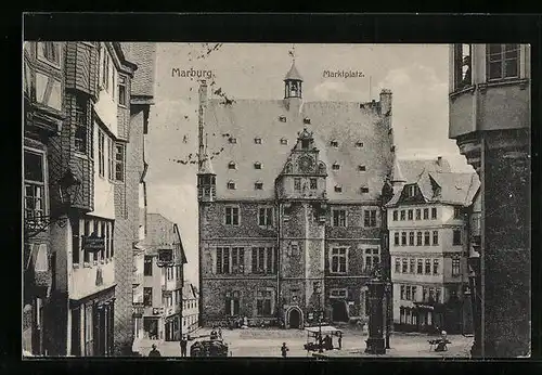 AK Marburg, Marktplatz aus der Vogelschau