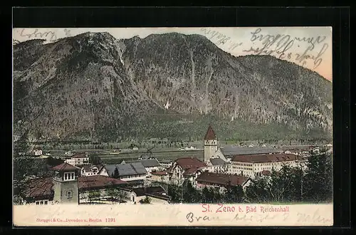 AK St. Zeno bei Bad Reichenhall, Teilansicht mit Bergmassiv