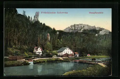 AK Stempfermühle /Fränk. Schw., Ortsansicht mit Brücke
