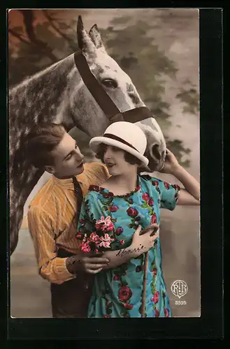 AK Liebespaar mit Pferd