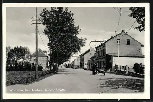 AK Walheim /Krs. Aachen, Trierer Strasse, mit Motorrad und Beiwagen