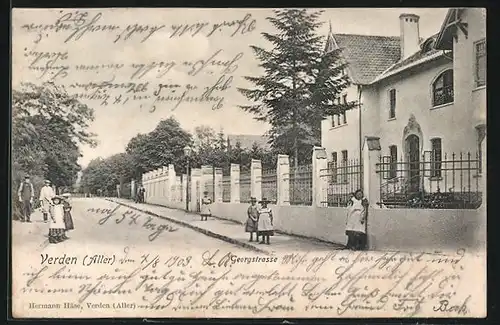 AK Verden /Aller, Georgstrasse mit Villa und Ortsansässigen