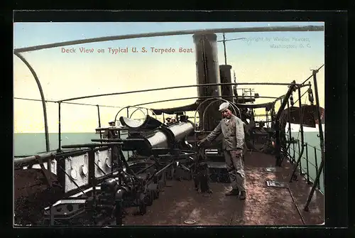 AK Deck View on Typical US Torpedp Boat, Kriegsschiff