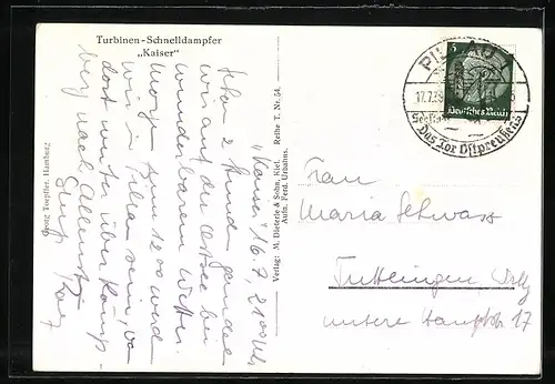 AK Turbinen-Schnelldampfer Kaiser auf See