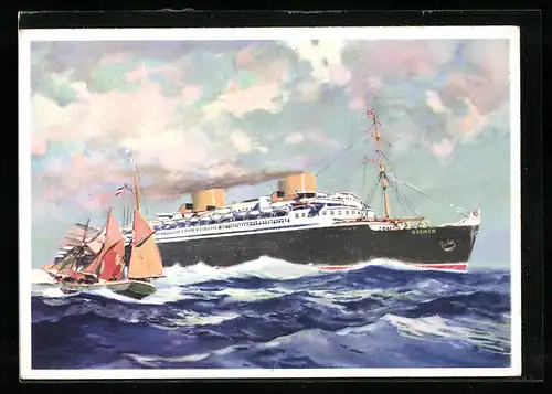 Künstler-AK Norddeutscher Llyod Bremen, Vierschrauben-Turbinen-Schnelldampfer Bremen auf offenem Meer, Passagierschiff