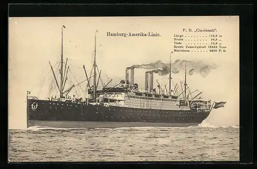 AK Post-Dampfer Cincinnati auf See