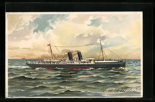 Lithographie R. M. S. Ulster auf offener See
