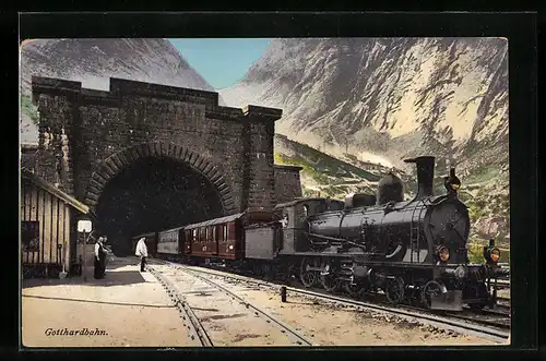 AK Lokomotive der Gotthardbahn im grossen Tunnel bei Goeschenen