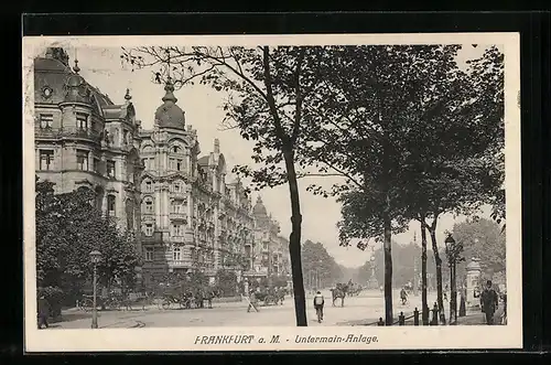 AK Frankfurt a. M., Untermain-Anlage mit Litfasssäule