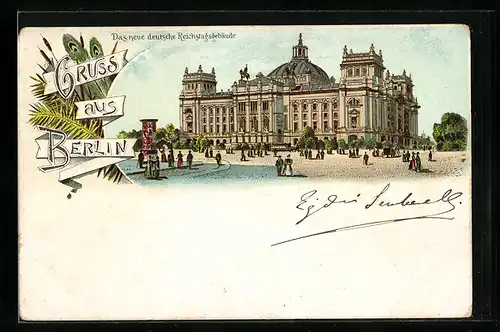 Lithographie Berlin-Tiergarten, Das neue deutsche Reichstagsgebäude