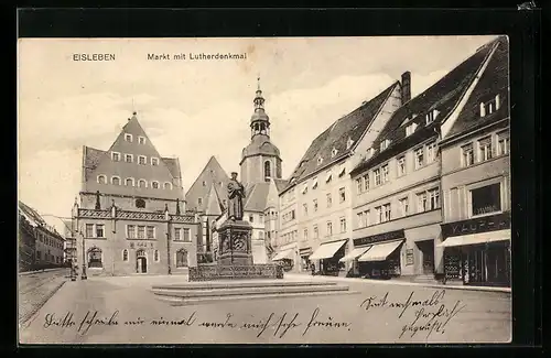 AK Eisleben, Markt mit Lutherdenkmal