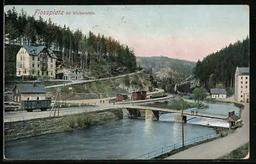 AK Wolkenstein, Flossplatz, Partie am Fluss