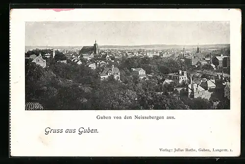 AK Guben, Ortsansicht von den Neissebergen aus
