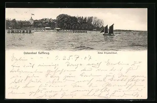 AK Haffkrug /Ostsee, Hotel Elisabethbad vom Wasser aus