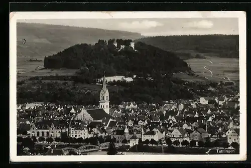 AK Tuttlingen, Ortsansicht mit Burg aus der Vogelschau