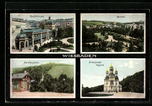 AK Wiesbaden, Nerobergbahn, Griechische Kapelle
