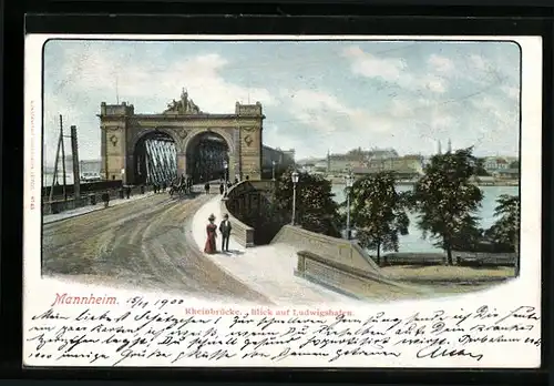 AK Mannheim, Rheinbrücke, Blick auf Ludwigshafen
