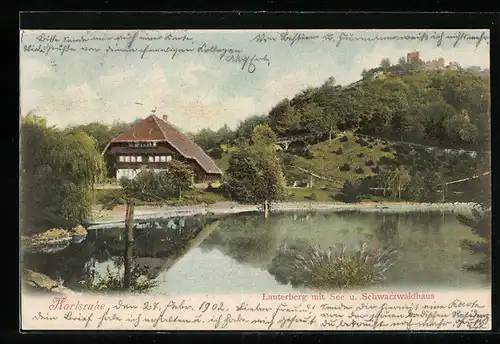 AK Karlsruhe, Lauterberg mit See u. Schwarzwaldhaus