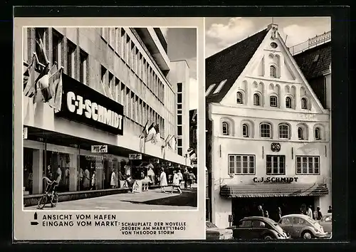 AK Husum /Nordsee, Tages-Cafe C. I. Schmidt, Einkaufszentrum, VW-Käfer