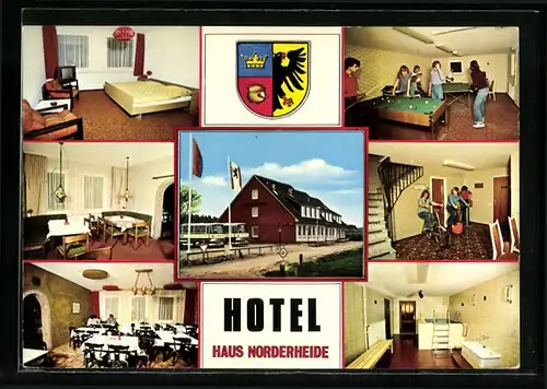 AK West-Bordelum, Hotel Pension Haus Norderheide B. Riebenstahl, Wappen