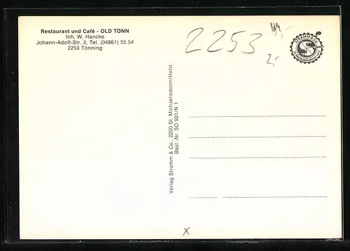 AK Tönning, Restaurant Old Tönn W. Hancke, Johann-Adolf-Strasse 3