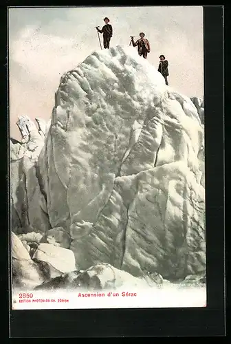 AK Ascension d`un Sérac, Bergsteiger auf dem Gipfel