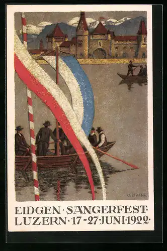 Künstler-AK Luzern, Eidgenössisches Sängerfest 1922, Boote auf dem See