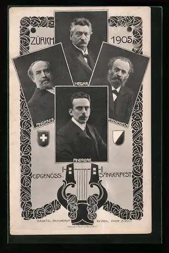 AK Zürich, Eidgenössisches Sängerfest 1905, Hegar, Angerer und Attenhofer