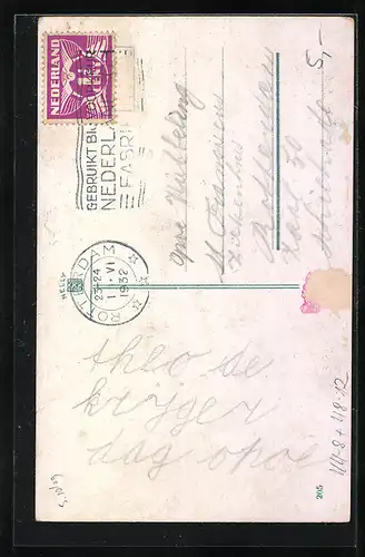 AK Mädchen mit Teddy und Junge an einer Waage