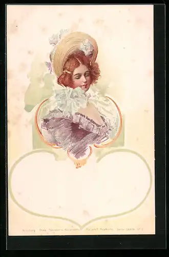 AK Junge Dame mit roten Haaren, Jugendstil