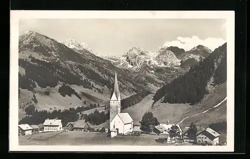 AK Mittelberg, Panorama mit Kirche und Schafalpköpf