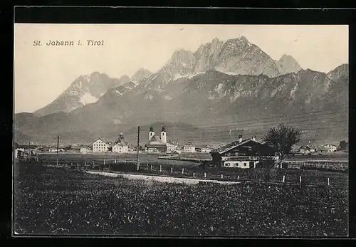 AK St. Johann, Ortspartie mit Bergen