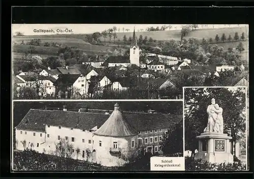 AK Gallspach /Ob.-Öst., Teilansicht, Schloss, Kriegerdenkmal