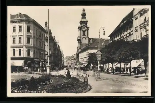 AK Graz, Bismarckplatz mit Geschäften