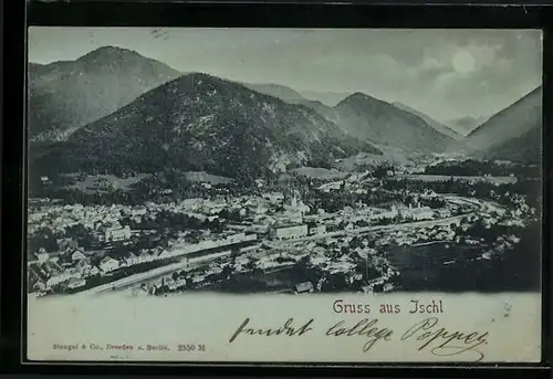 Mondschein-AK Ischl, Teilansicht