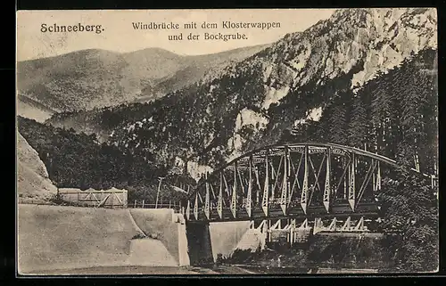 AK Schneeberg, Windbrücke mit dem Klosterwappen und der Bockgrube