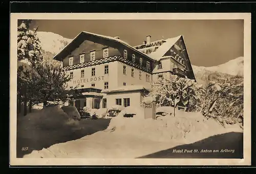 AK St. Anton am Arlberg, Hotel Post im Winter