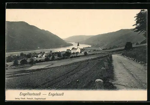 AK Engelhartszell-Engelszell, Ortsansicht mit Fluss