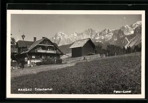 AK Ramsau, Tritscherhof mit Alpenkulisse